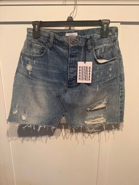 pistola light blue distressed denim mini skirt